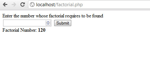 Factorial number in PHP Screenshot